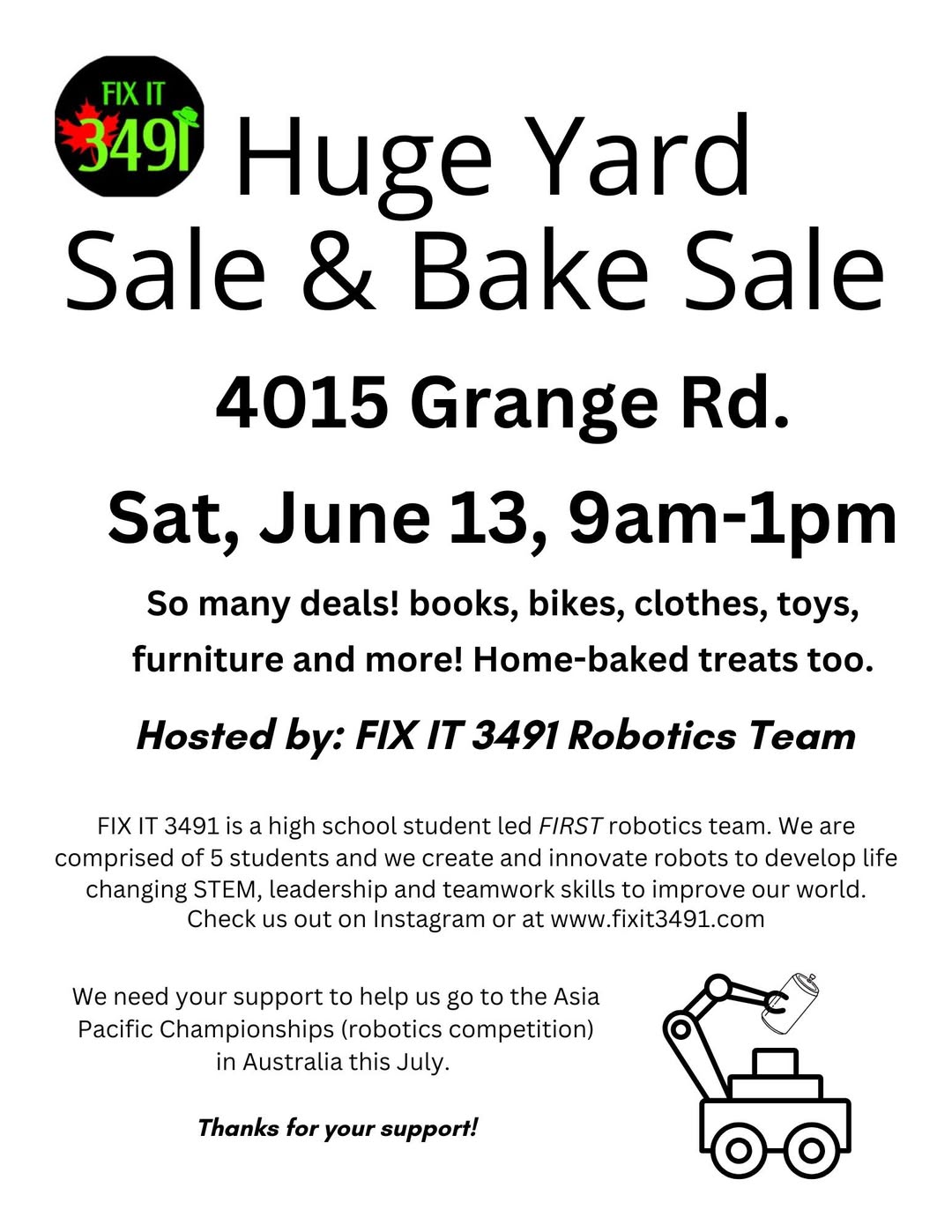 Huge Yard Sale & Bake Sale