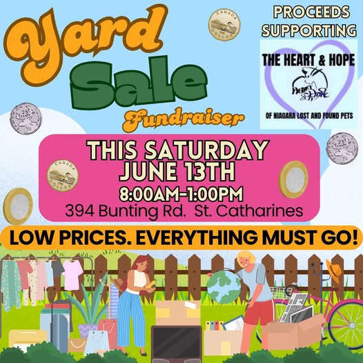 Yard Sale Fundraiser for Heart & Hope of Niagara Lost and Found Pets - St. Catharines, ON